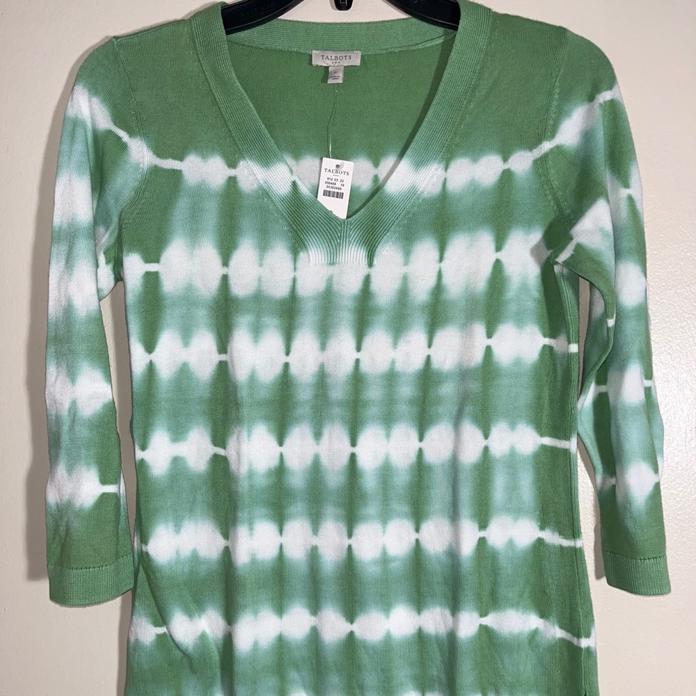 Women’s Talbots 3/4 Sleeve Tie Dye V-Neck Tunic Sweater Petite Small New $80